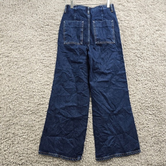 Zara‎ Jeans Women 2 Blue Wide Leg Cropped High Waisted Dark Wash Nautical Sailor - Picture 5 of 15